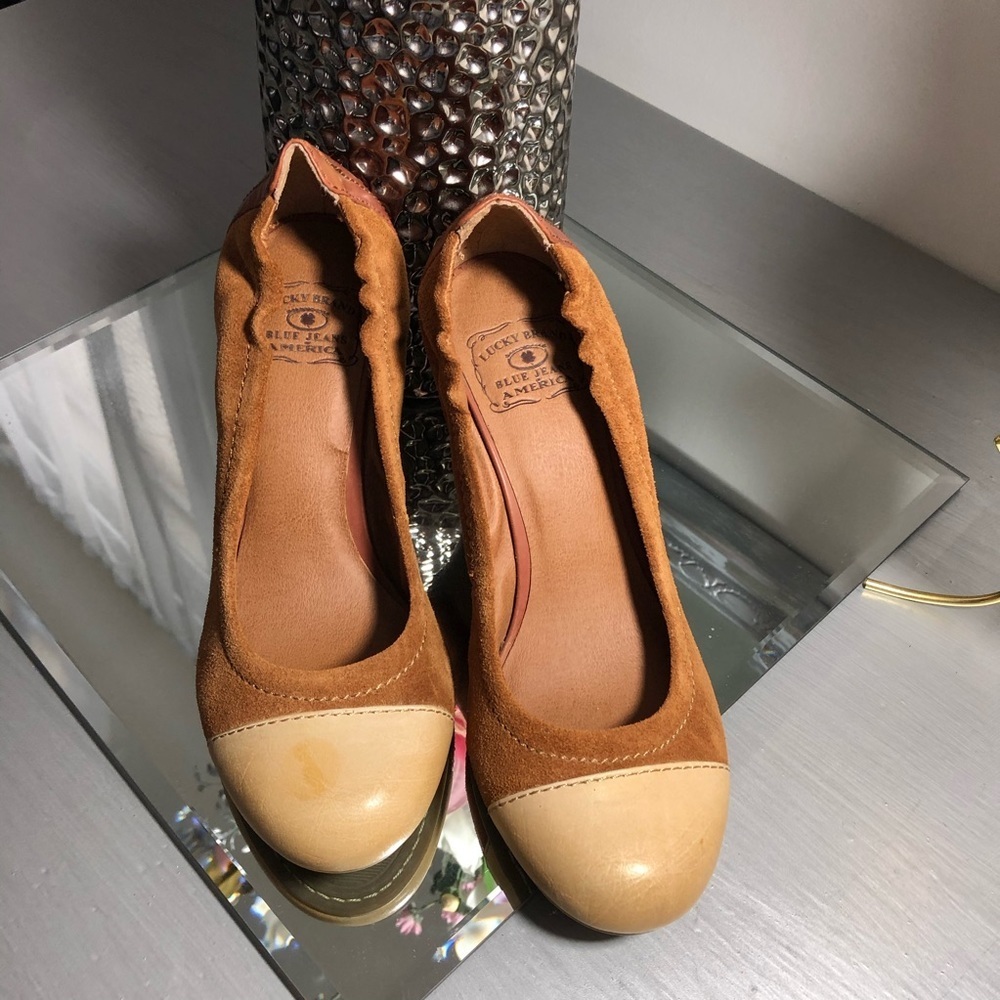Lucky Brand Wedge Heels Shoes Brown Suede